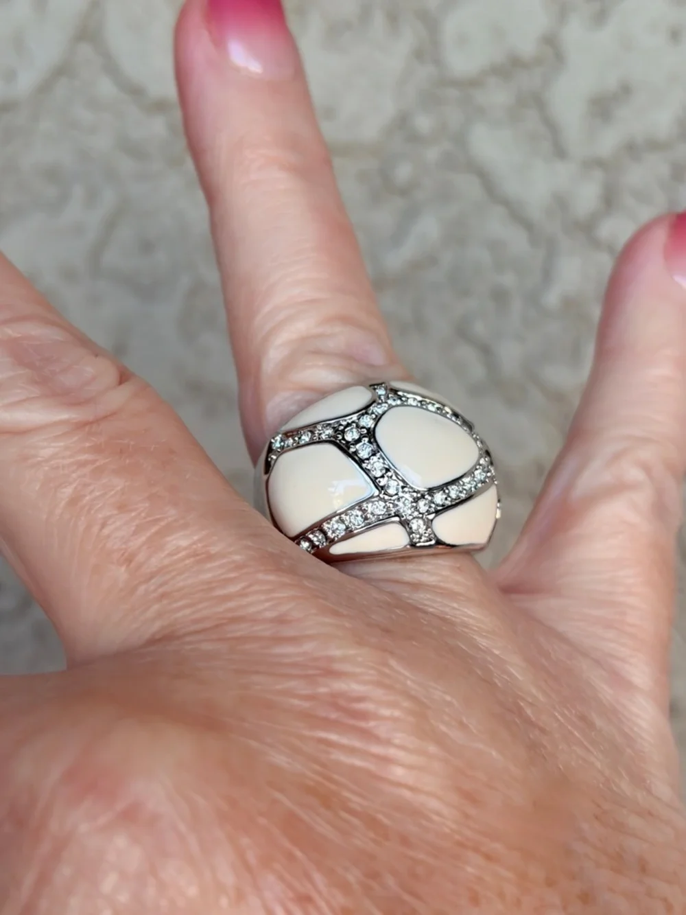 Camille Lucie Cream Enameled CZ Dome Ring